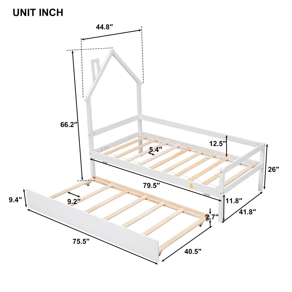 House Wooden Daybed With Trundle, House-Shaped Headboard Bed With Guardrails