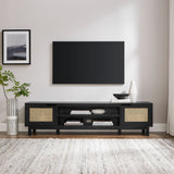 Modern Rattan Door Low TV Stand For TVs Up To 80" - Black