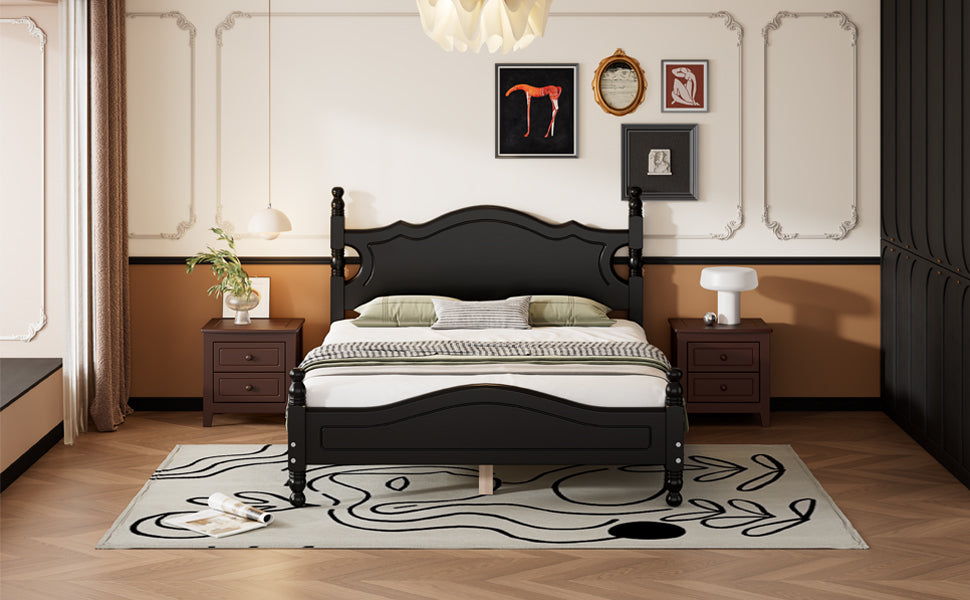 Full Size Wood Platform Bed With Slat Support, Black