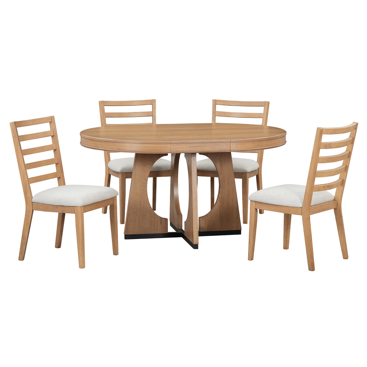 TREXM 5-Piece Dining Set With Table, 16-inch Leaf and 4 Upholstered Chairs (Natural)