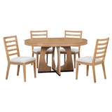 TREXM 5-Piece Dining Set With Table, 16-inch Leaf and 4 Upholstered Chairs (Natural)