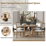 5-Piece Dining Set with Radial Wood Grain Design and 4 Upholstered Chairs for Dining Room and Kitchen (Natural Wood Wash)