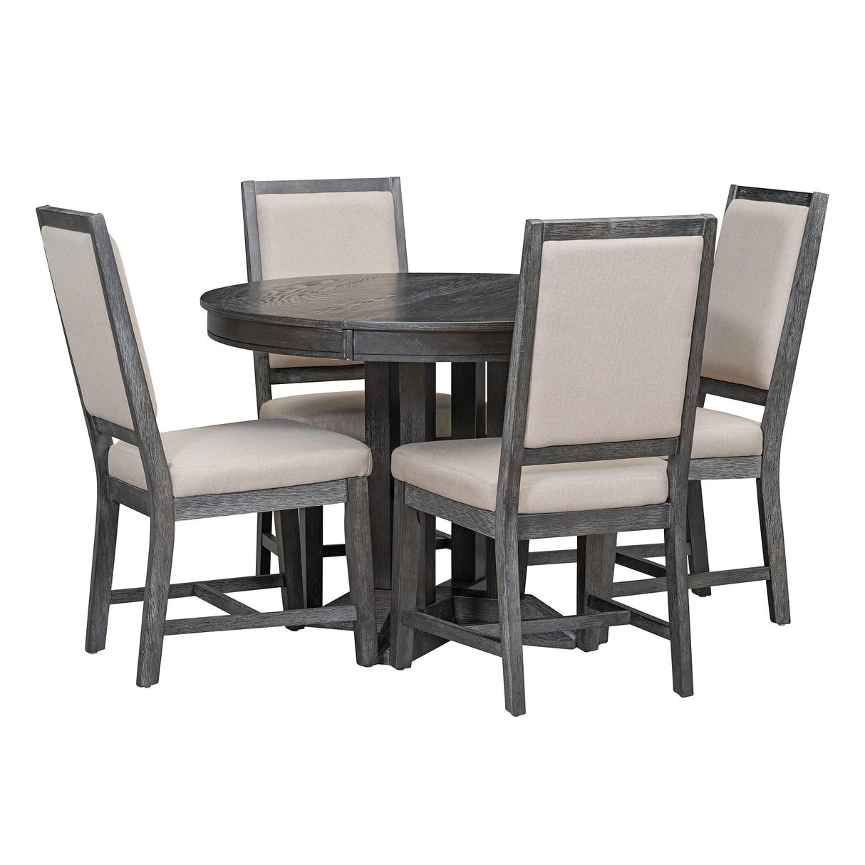 TREXM 5-Piece Dining Set With Extendable Table and 4 Upholstered Chairs (Black)