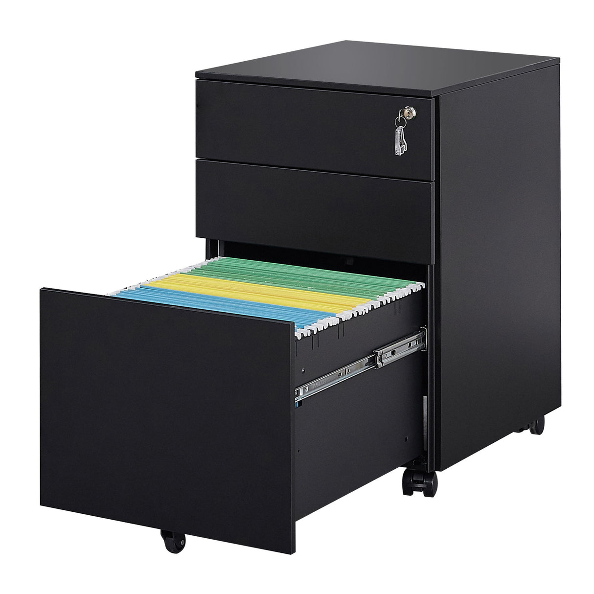 3 Drawer Mobile File Cabinet With Lock Steel File Cabinet For Legal / Letter / A4 / F4 Size, Home / Office Design