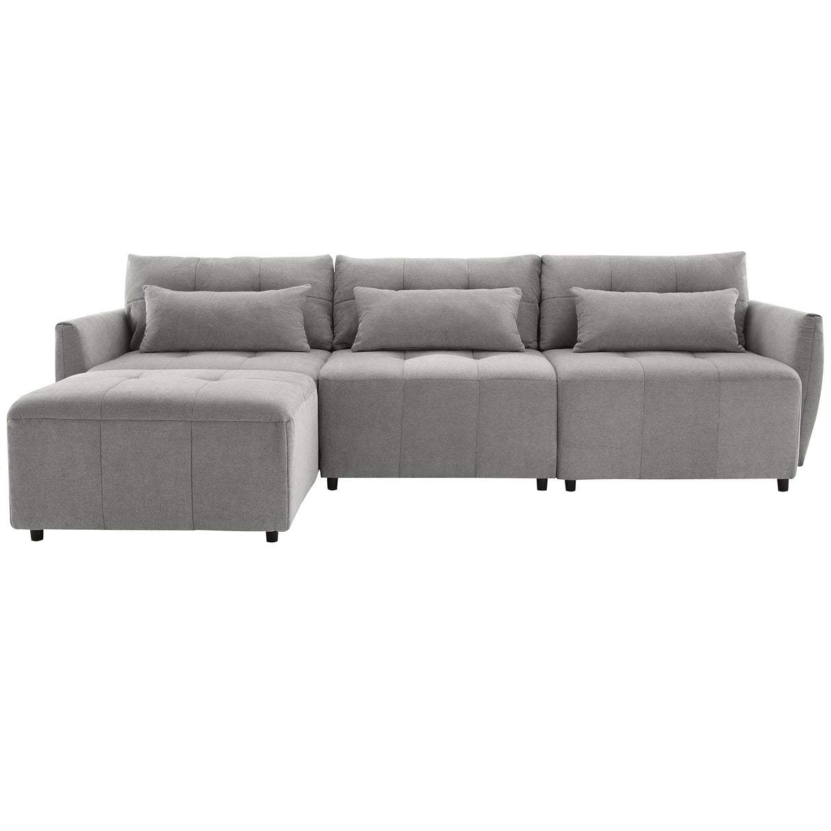 113.3" Modular Sectional Sofa with Ottoman, USB and USB-C Ports, Gray