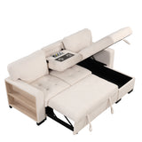 Sleeper Sofa Chaise with Storage  and USB Charger - Beige