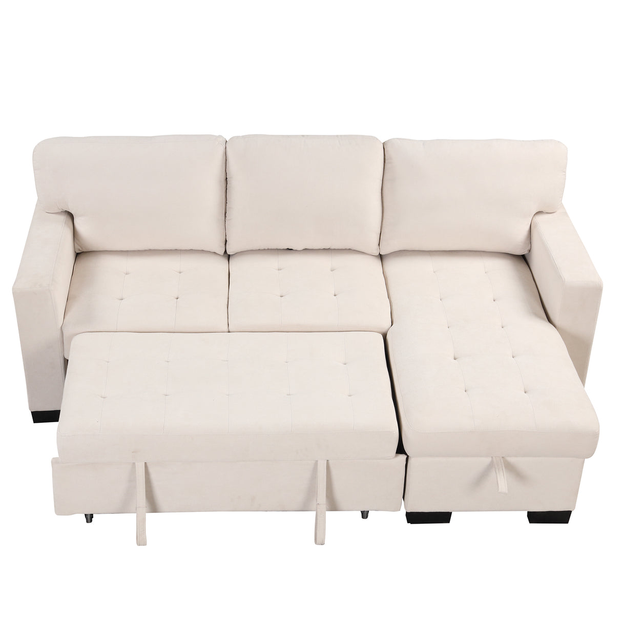 Sleeper Sofa Chaise with Storage  and USB Charger - Beige