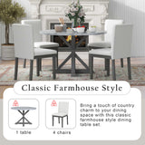 Dining Set with Faux Marble Top and 4 Upholstered Chairs (White+Gray)