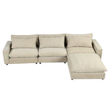 128" Chenille Cloud Sofa with Ottoman, Charging Ports and Three Back Pillows, Beige