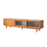 Oak TV Cabinet With Chinese Changhong Glass Doors and Two Drawer Storage - Cherry