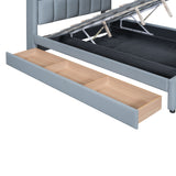 Queen & Twin XL Size Upholstered Platform Bed with Hydraulic Storage System, Drawers, Headboard Storage Shelves, Two Pairs of Outlets & USB Ports - Grey PU Leather