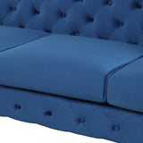 85.5" Velvet Upholstered Sofa with Sturdy Metal Legs, Blue