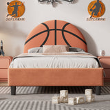 Basketball Design Upholstered Twin Platform Bed Sport Style - Orange