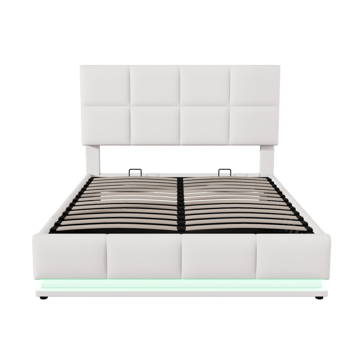 Full Size Tufted Upholstered Platform Bed with Hydraulic Storage System  with LED Lights and USB charger - White