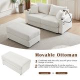 72.8" Modern Style Loveseat with Storage Space, Movable Ottoman, Two USB Ports, Two Cup Holders and Phone Holder - Beige