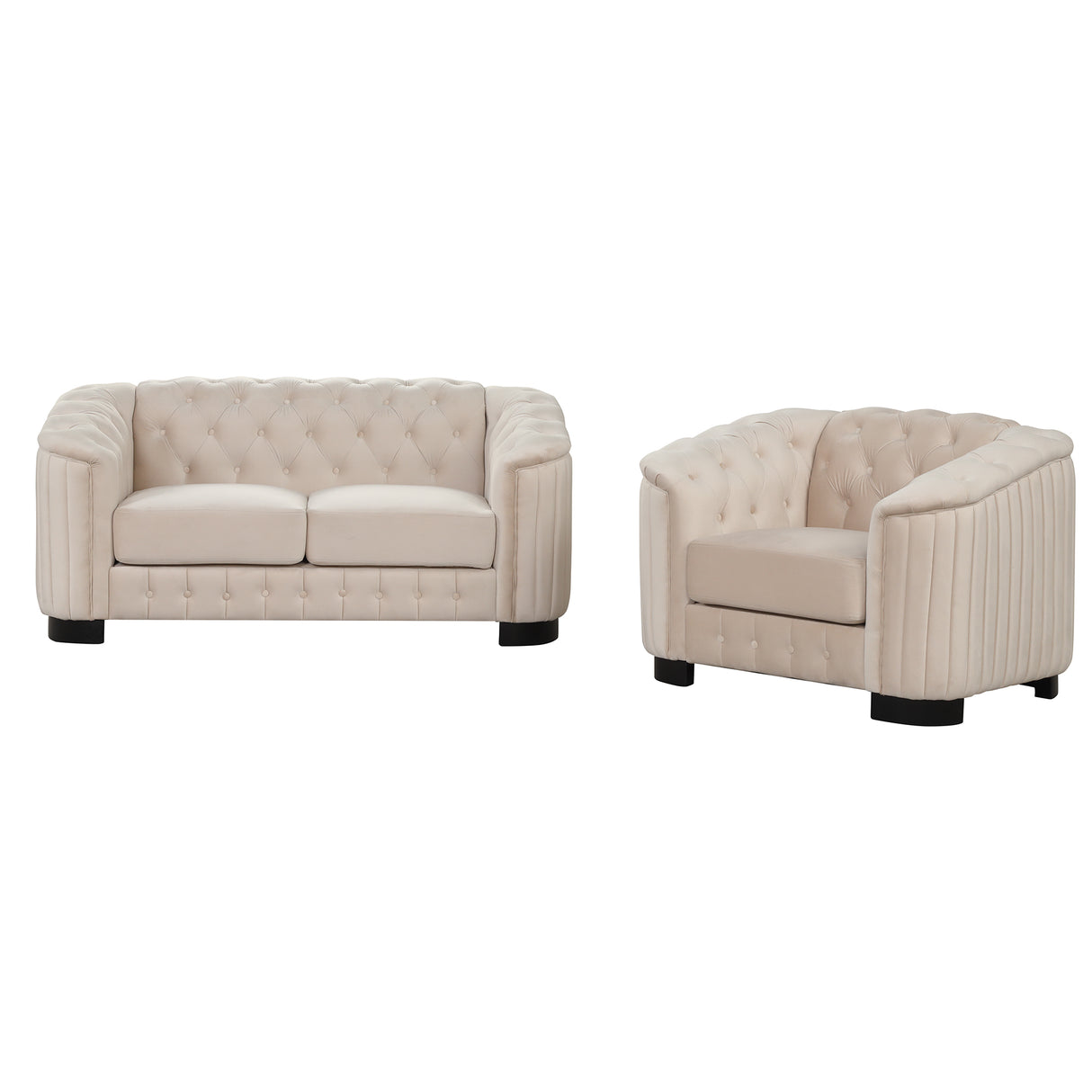 Modern 3-Piece Velvet Upholstered Living Room Set Including Sofa, Love Seat and Chair, Beige