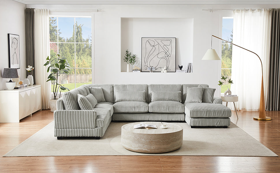 129" Oversized U-shaped Sofa Sectional in Soft Corduroy with a Chaise Lounge , Grey