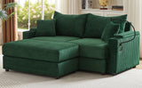 72.8" Modern Style Loveseat with Storage Space, Movable Ottoman, Two USB Ports, Two Cup Holders and Phone Holder - Green