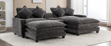 112.6" Chenille Upholstered Sofa with Two Ottomans, Two USB Ports, Two Cup Holders and Large Storage Box -Dark Gray