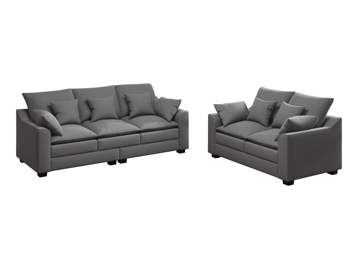 2 Piece Living Room Set Including Sofa and Love seat with Pillows - Grey