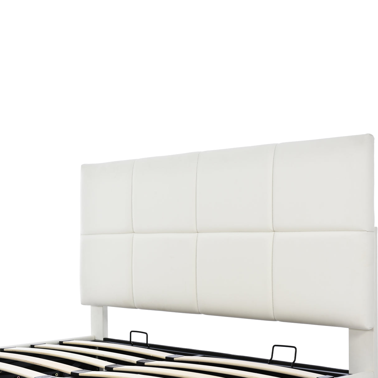 Full Size Tufted Upholstered Platform Bed with Hydraulic Storage System  with LED Lights and USB charger - White