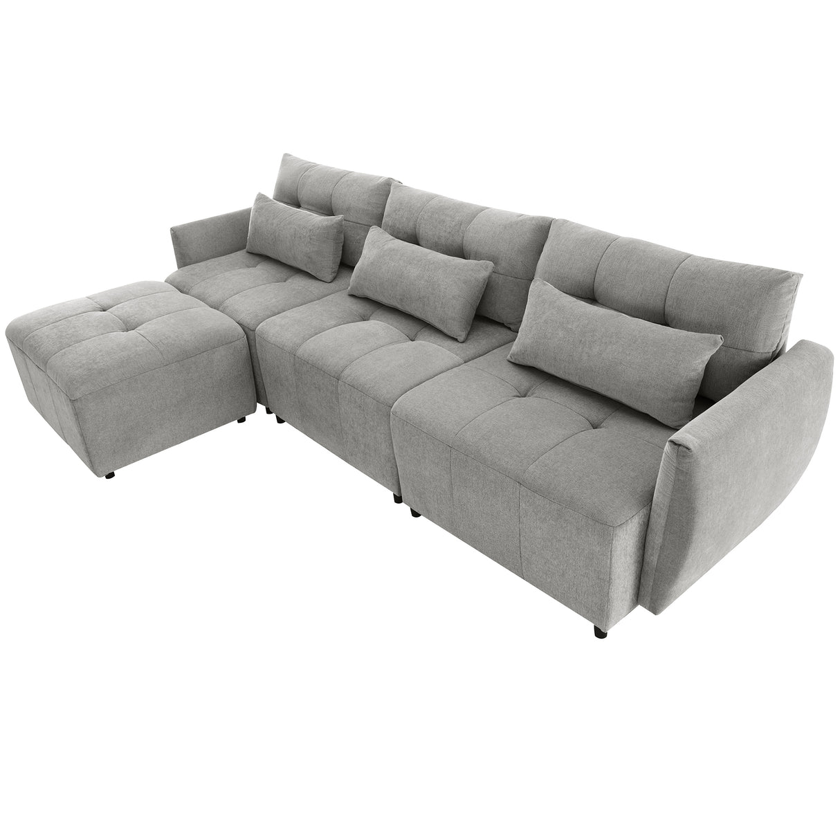 113.3" Modular Sectional Sofa with Ottoman, USB and USB-C Ports, Gray