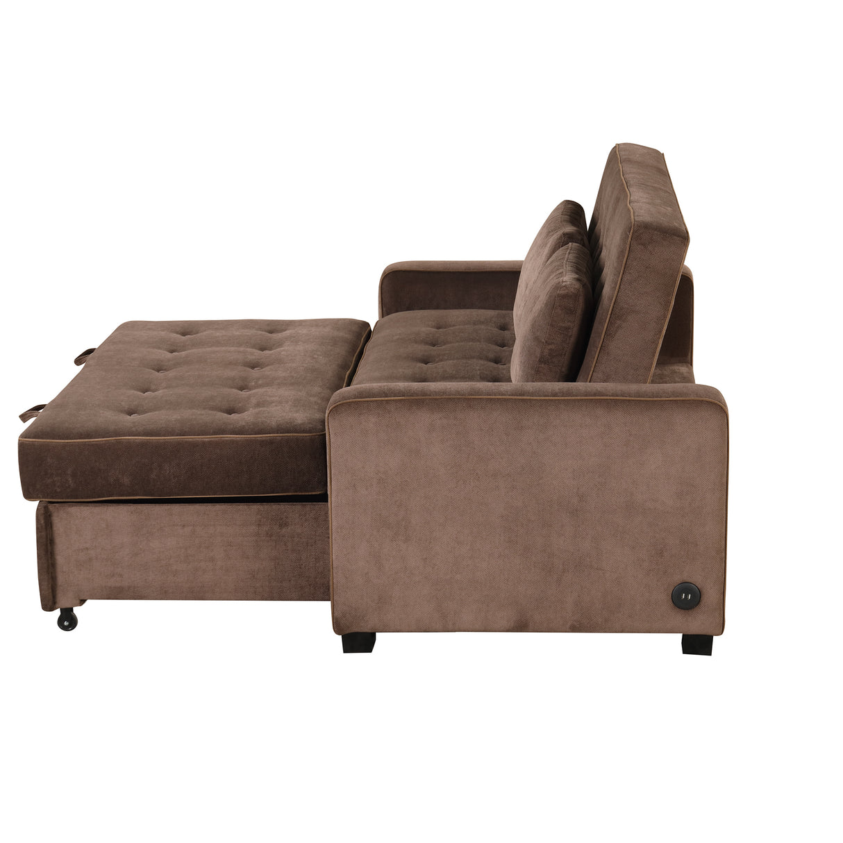 66.5" Upholstered Loveseat With Pull Out Bed, Two Throw Pillows, Dual USB Charging Port and Adjustable Backrest - Brown