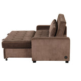 66.5" Upholstered Loveseat With Pull Out Bed, Two Throw Pillows, Dual USB Charging Port and Adjustable Backrest - Brown