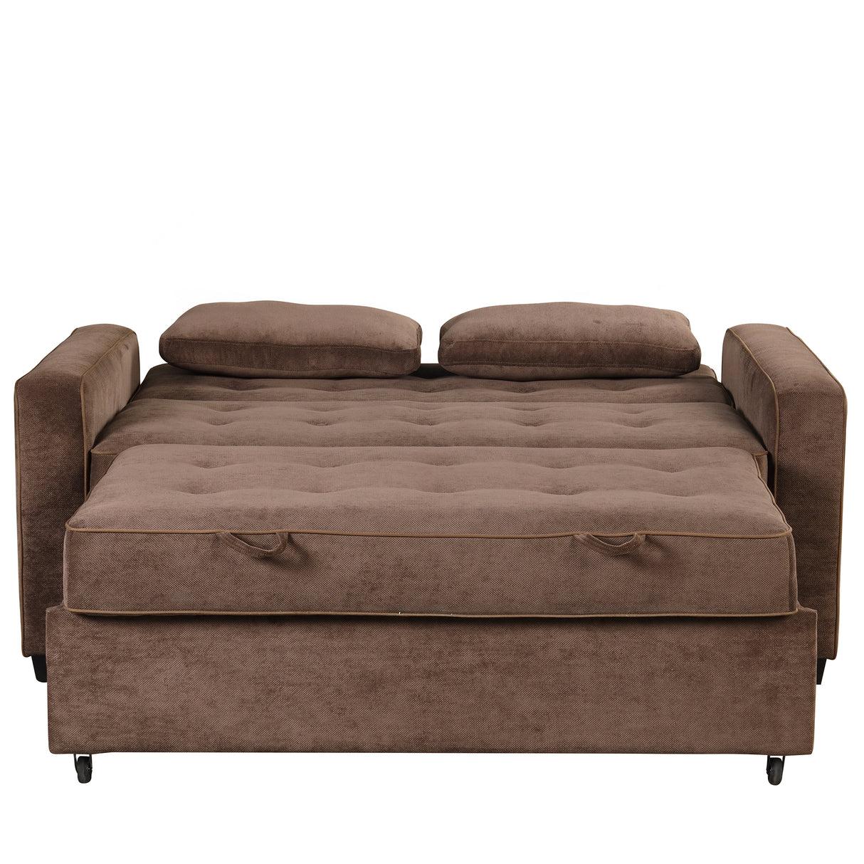 66.5" Upholstered Loveseat With Pull Out Bed, Two Throw Pillows, Dual USB Charging Port and Adjustable Backrest - Brown