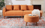 107" Contemporary Sofa with a Round Storage Ottoman and Three Removable Pillows - Orange