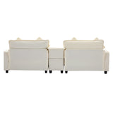 112.6" Chenille Upholstered Sofa with Two Ottomans, Two USB Ports, Two Cup Holders and Large Storage Box - Beige