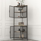 5 Tier Shelf With Metal Mesh Door Bookcase  - Black / Brown