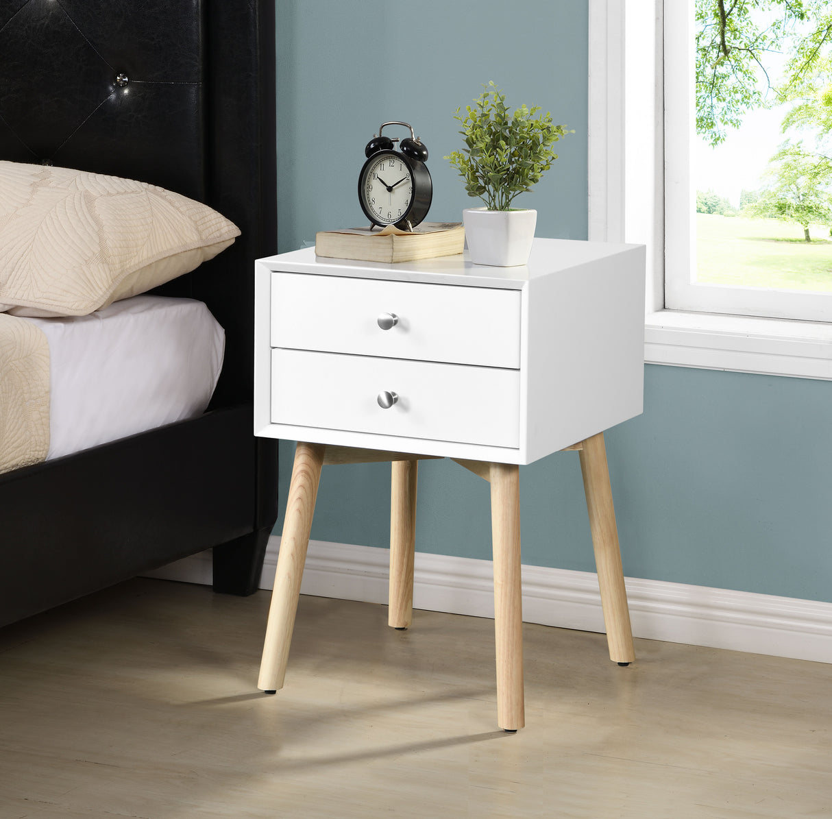 Side Table With 2 Drawers - White