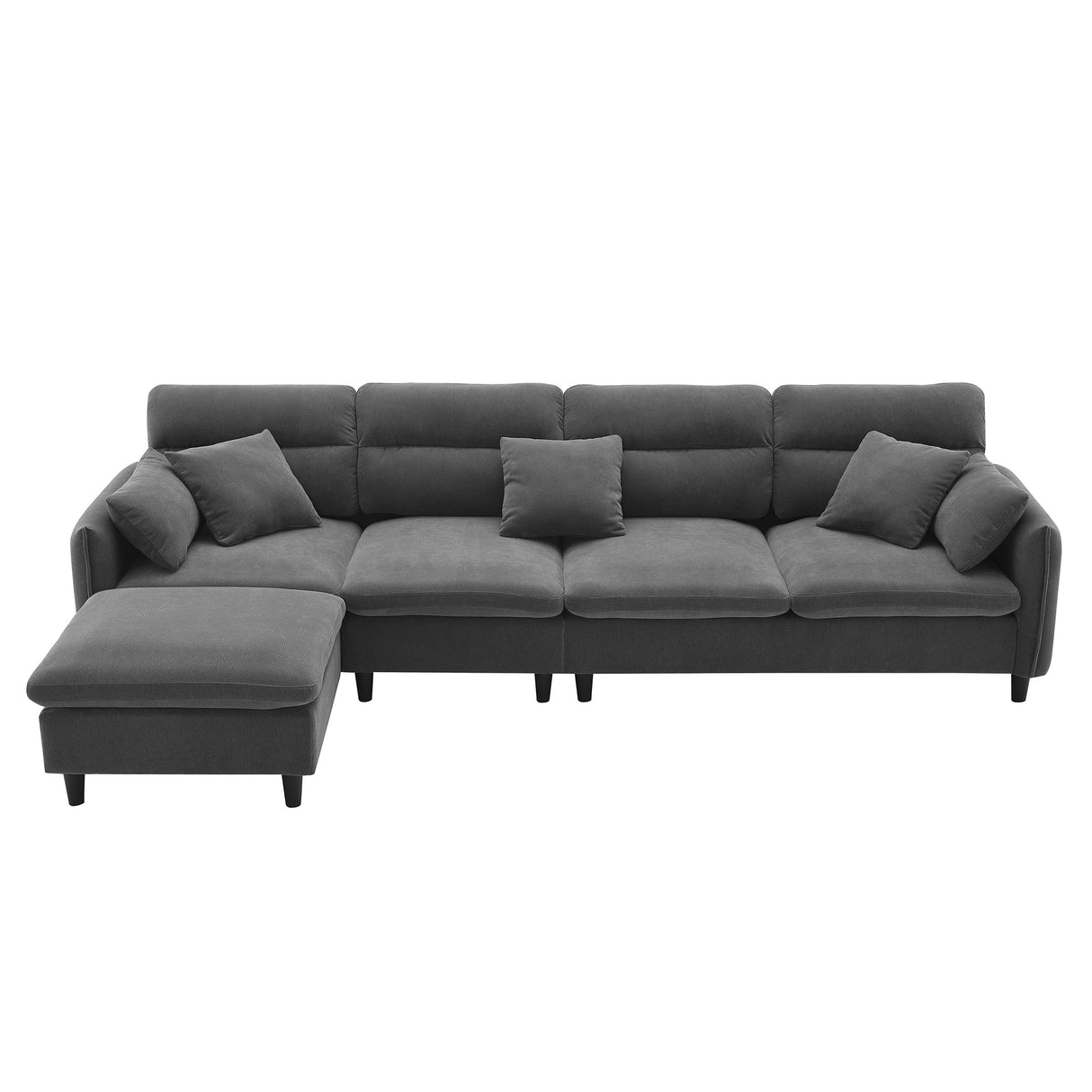 Modern  Sectional Sofa with Pillows and Ottoman - Gray