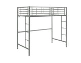 Modern Industrial Twin Over Loft Metal Bunk Bed Frame With Integrated Guardrails - Silver