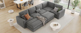 121.3" Modular Sectional Sofa with Two Movable Ottomans, Gray