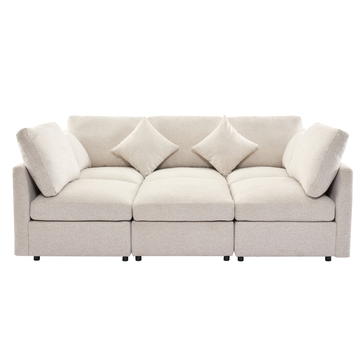 85.4" Modular Sectional Sofa with a Movable Ottoman and Two USB Ports, Beige