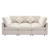 85.4" Modular Sectional Sofa with a Movable Ottoman and Two USB Ports, Beige