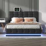 Queen Tufted Upholstered Platform Bed with Hydraulic Storage System with LED Lights and USB charger, Black