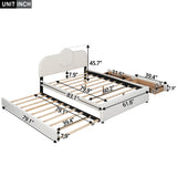 Queen Size Upholstered Platform Bed with Multi-functional Headboard, Trundle and 2 Drawers, White