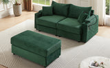 72.8" Modern Style Loveseat with Storage Space, Movable Ottoman, Two USB Ports, Two Cup Holders and Phone Holder - Green