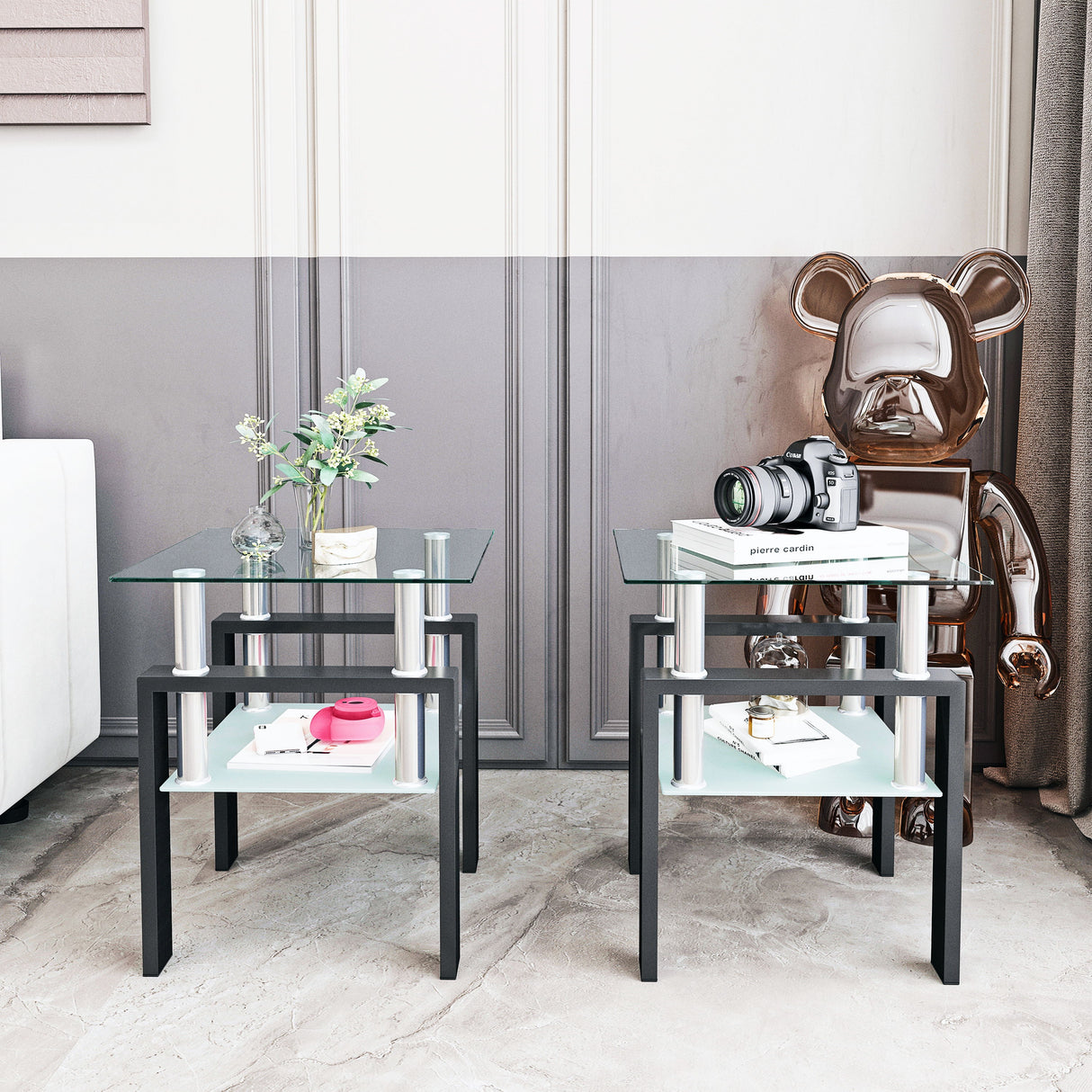 Modern Tempered Glass Tea Table, End Square Table For Living Room