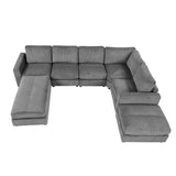 121.3" Modular Sectional Sofa with Two Movable Ottomans, Gray