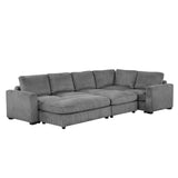 121.3" Modular Sectional Sofa with Two Movable Ottomans, Gray