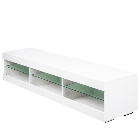 Modern LED TV Stand With Storage And Glass Shelves - White