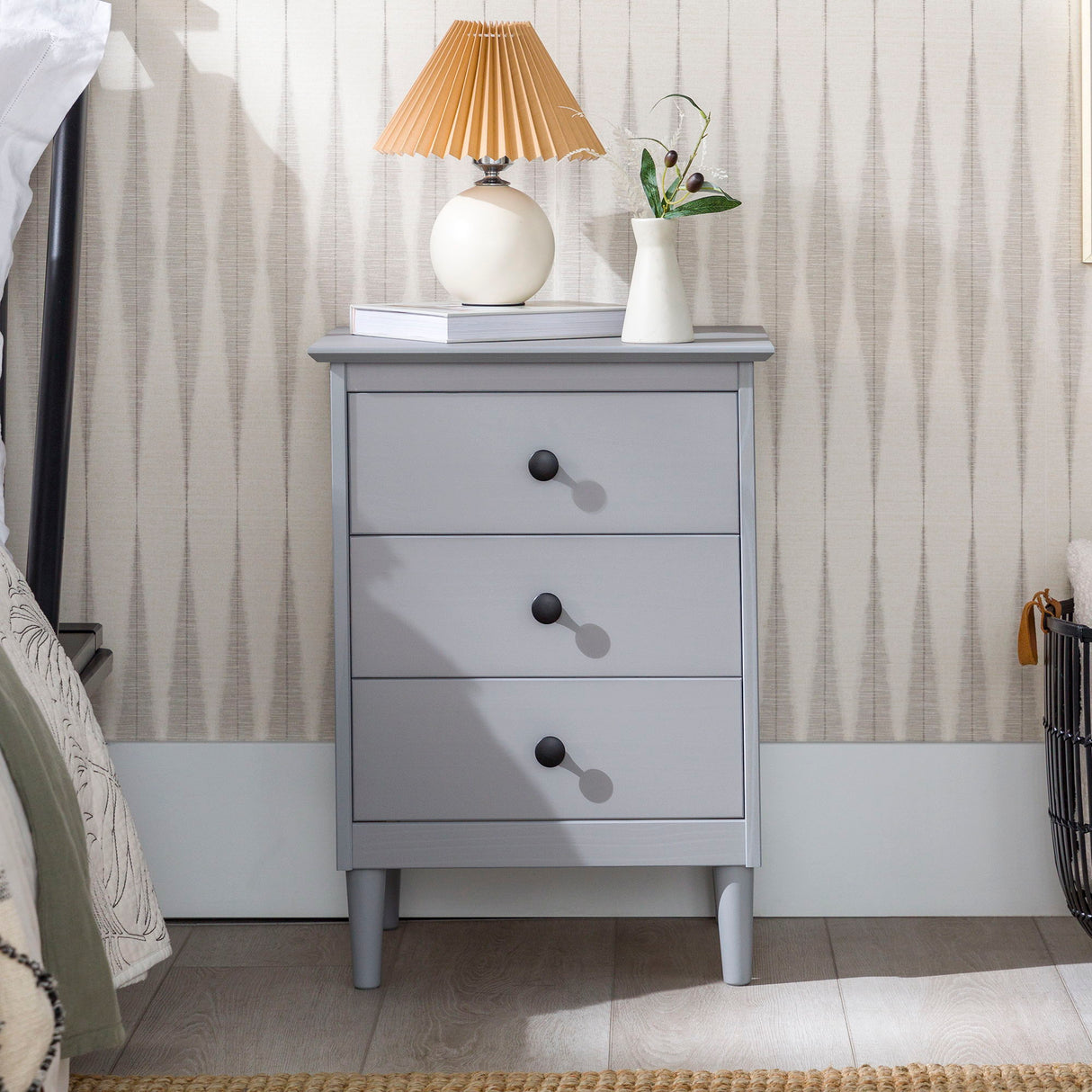 Classic Solid Wood 3 Drawer Nightstand - Gray