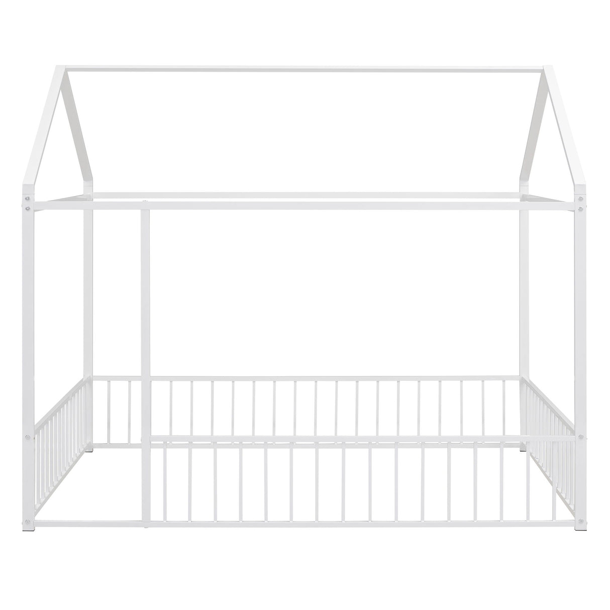 Metal Bed House Bed Frame With Fence, For Kids, Teens, Girls, Boys