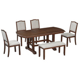 6-Piece Dining room Set With One extending Leaf, Upholstered bench and Chairs - Cherry