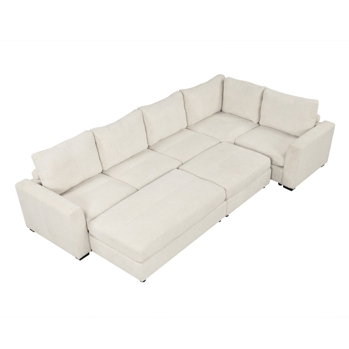 121.3" Modular Sectional Sofa with Two Movable Ottomans,  Beige