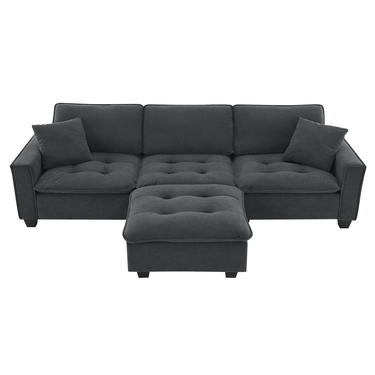 Modern Sectional Sofa with Pillow sand Ottoman - Dark Gray